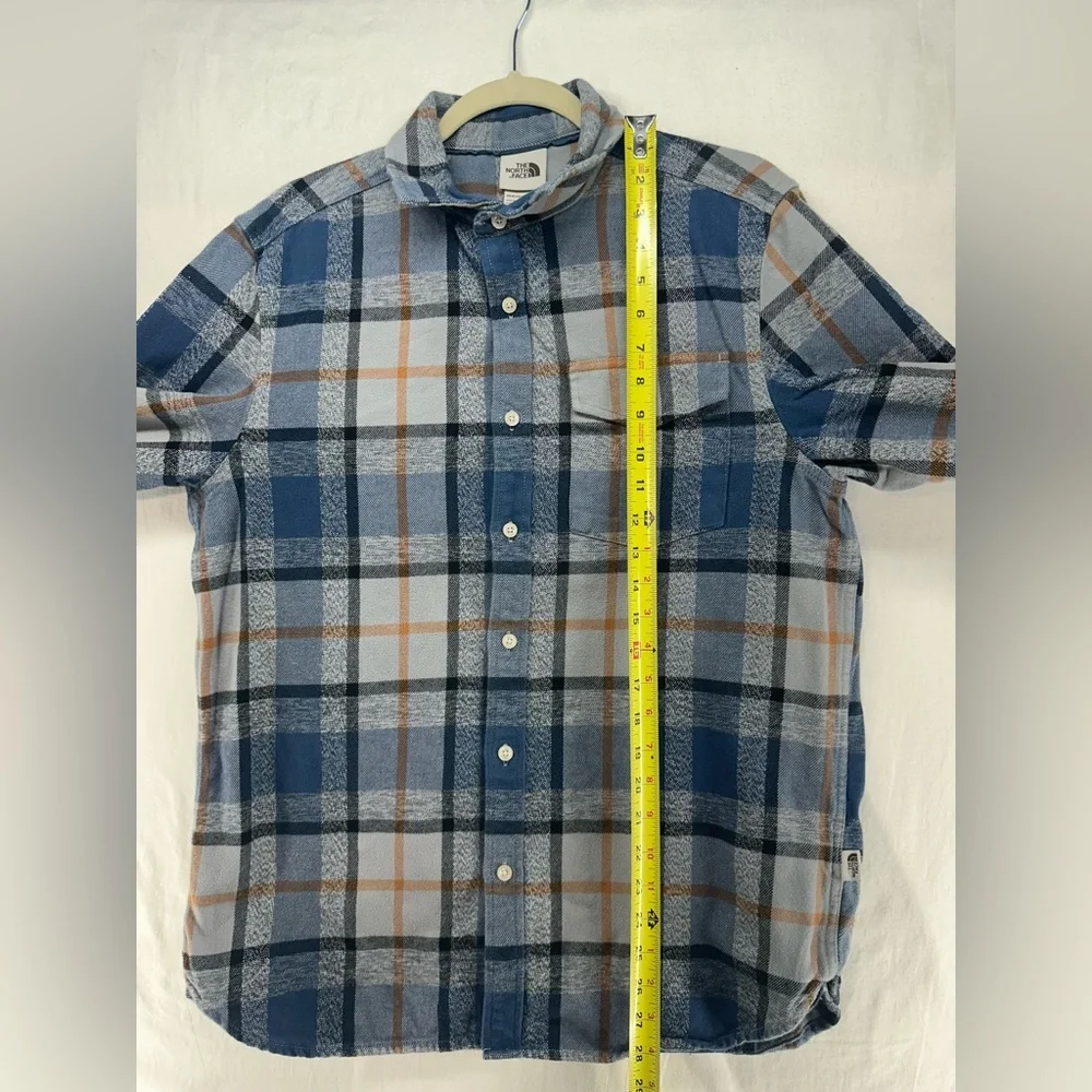 The North Face Blue Gray Orange Plaid Flannel Long Sleeve Button Up Shirt Size M